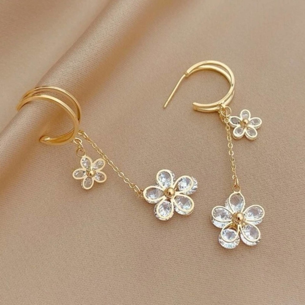 Flower Drop CZ Earrings BRAND NEW - Picture 2 of 5